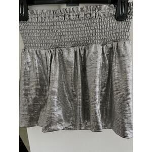 Skort Skirt Hot Pants Mini Junior S Silver Metallic Shirred Waist Y2K Glam